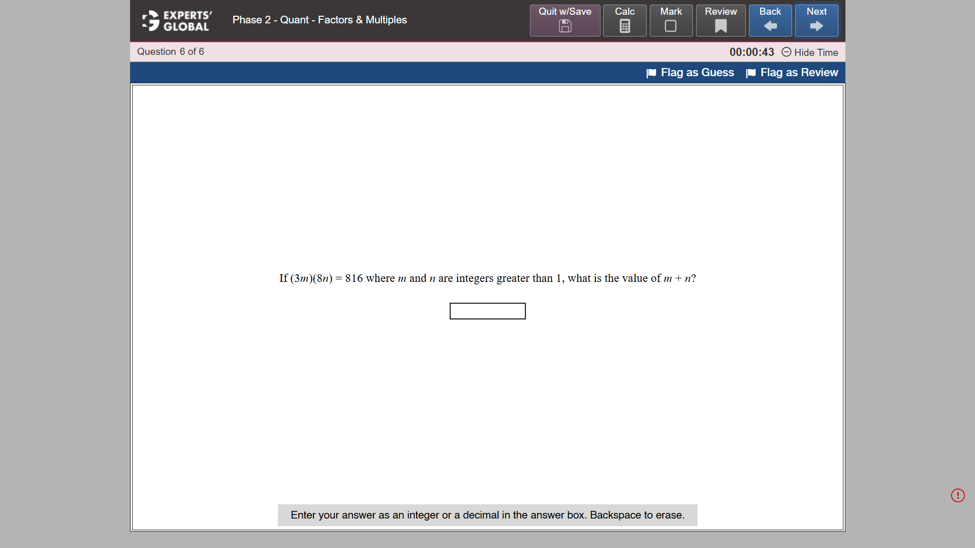 GRE-Style Numeric Entry Practice question 3