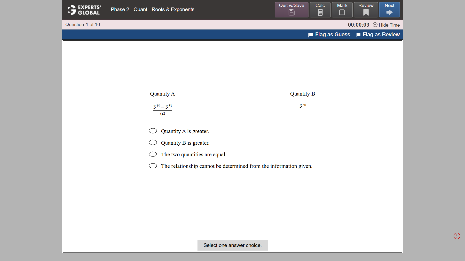 GRE-Style Quantitative Comparison Practice question 1
