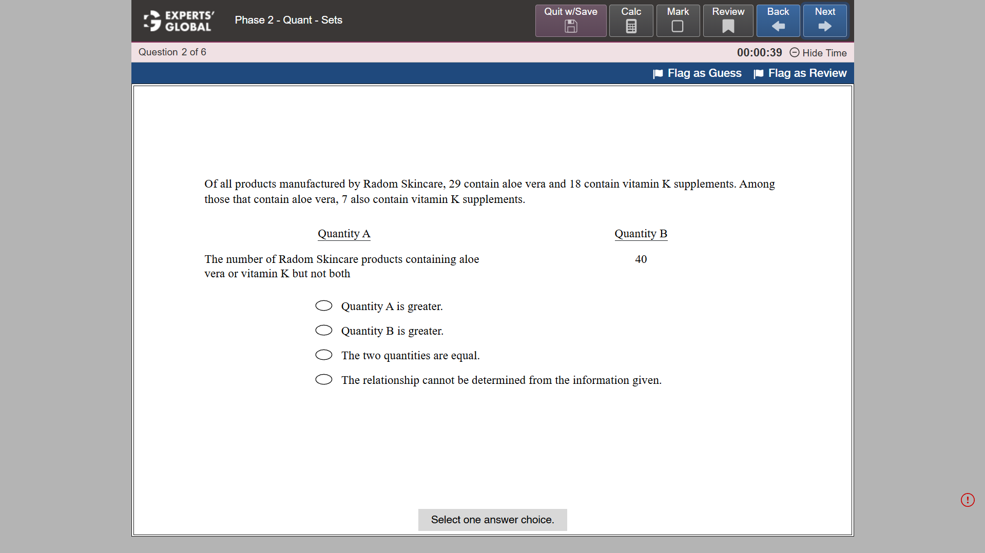 GRE-Style Quantitative Comparison Practice question 2