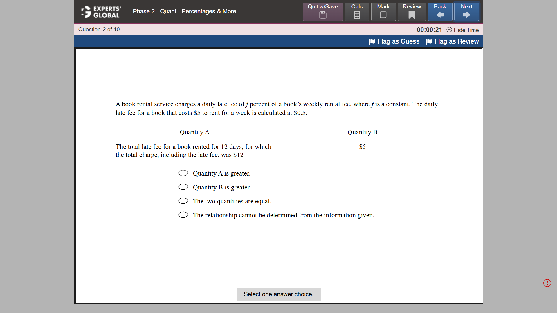 GRE-Style Quantitative Comparison Practice question 5