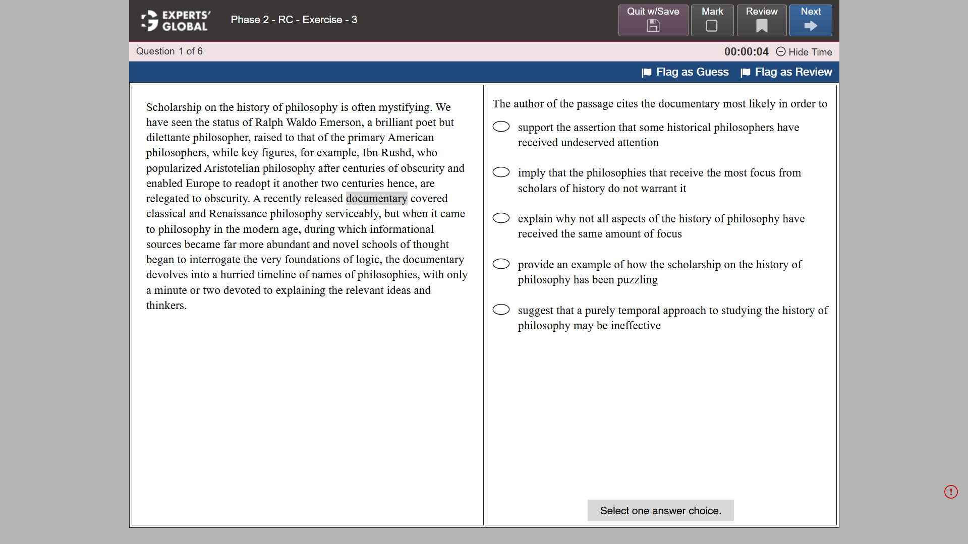 GRE-Style Reading Comprehension Practice question 1
