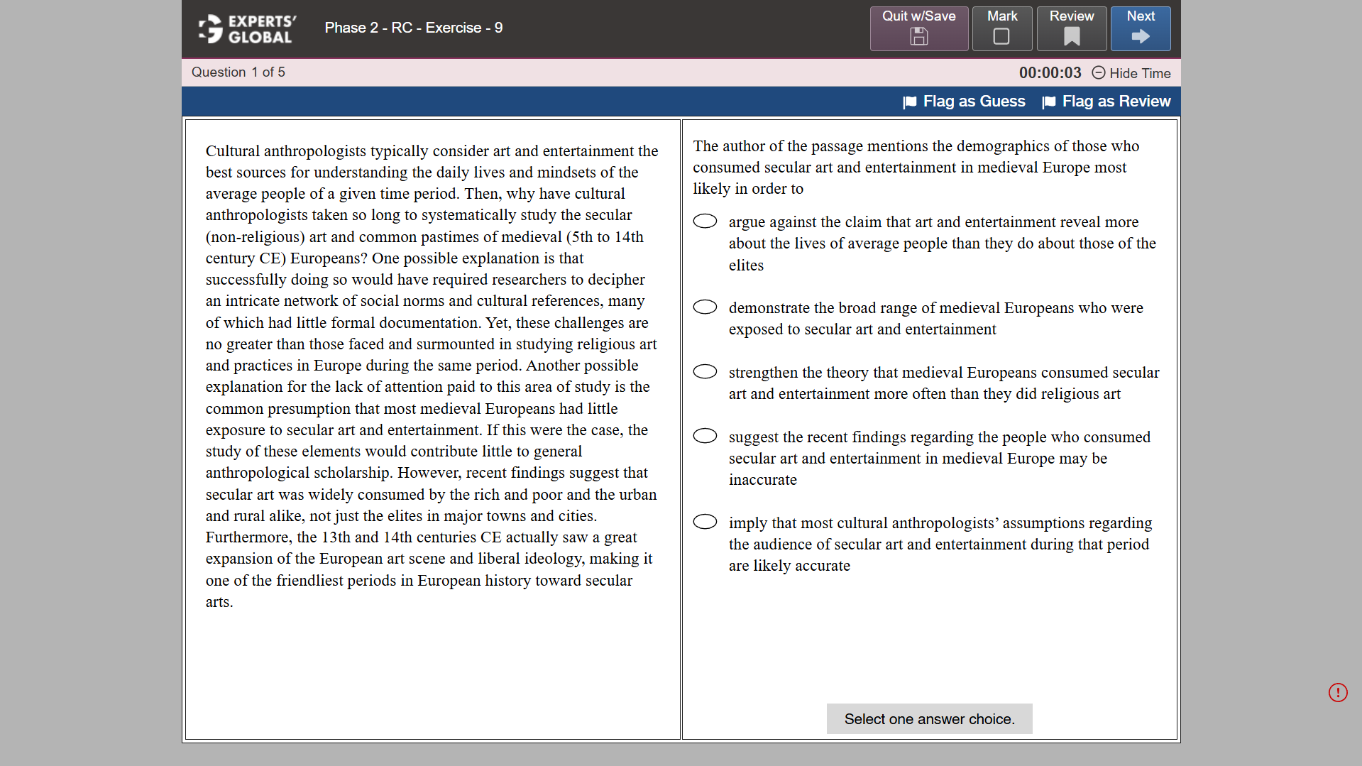 GRE-Style Reading Comprehension practice question 1
