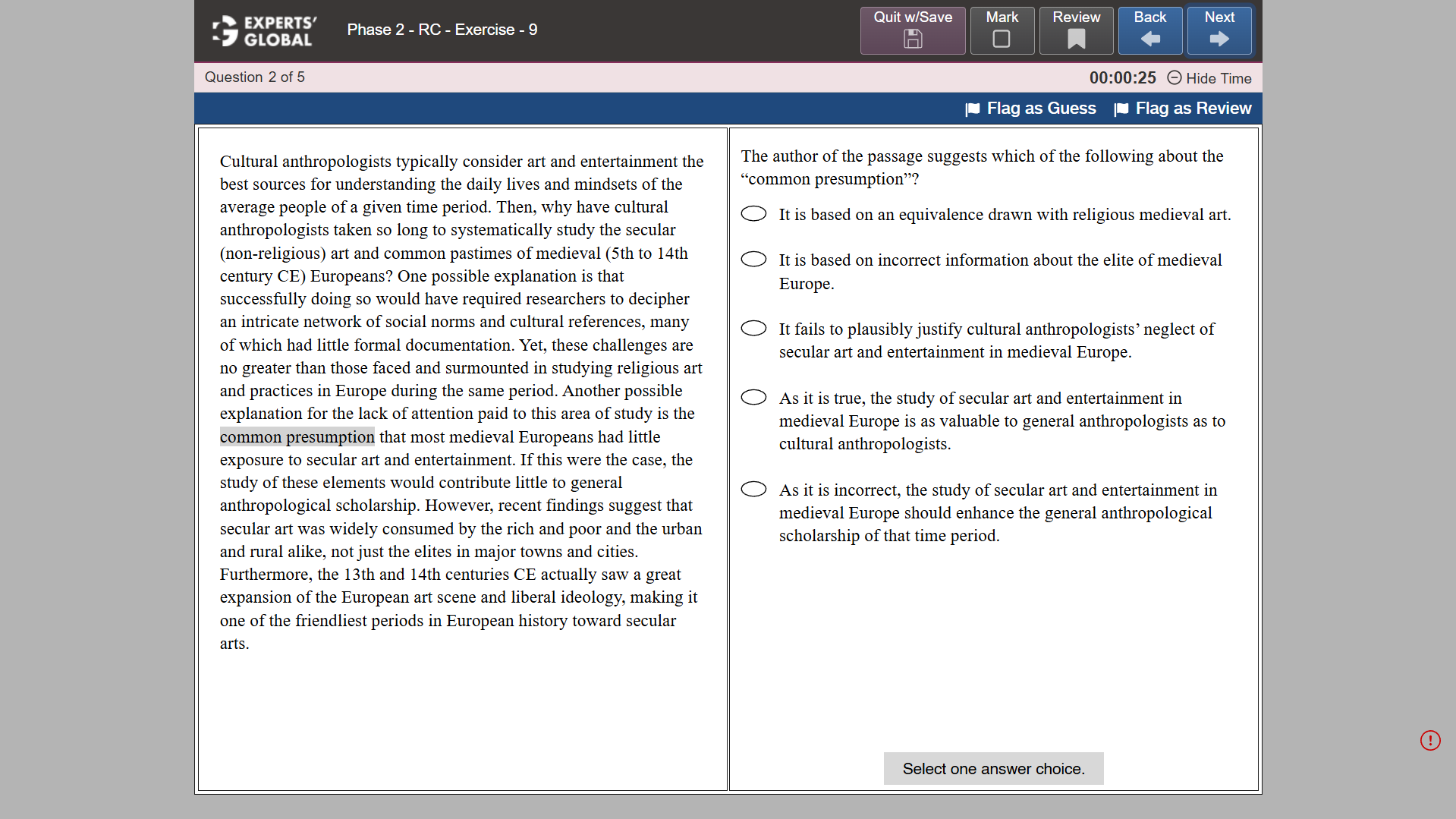 GRE-Style Reading Comprehension practice question 2