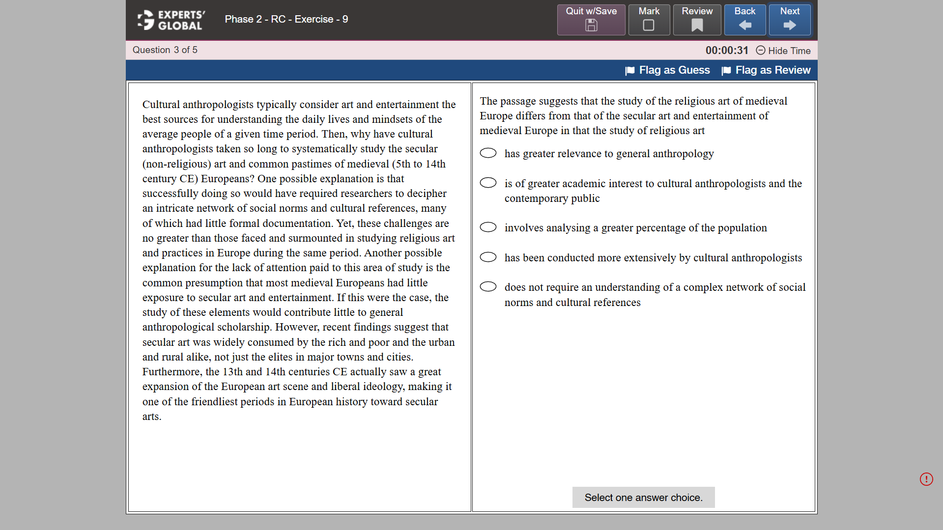 GRE-Style Reading Comprehension practice question 3