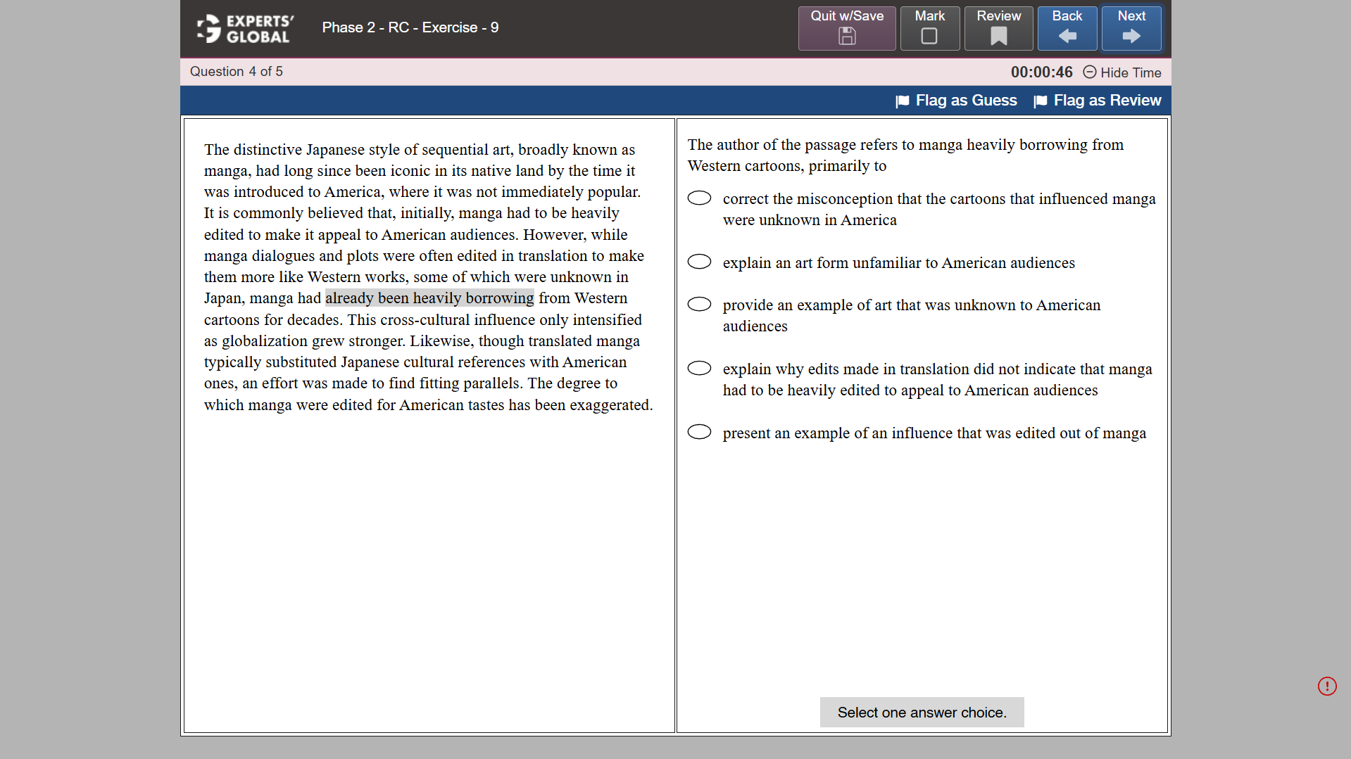 GRE-Style Reading Comprehension practice question 6