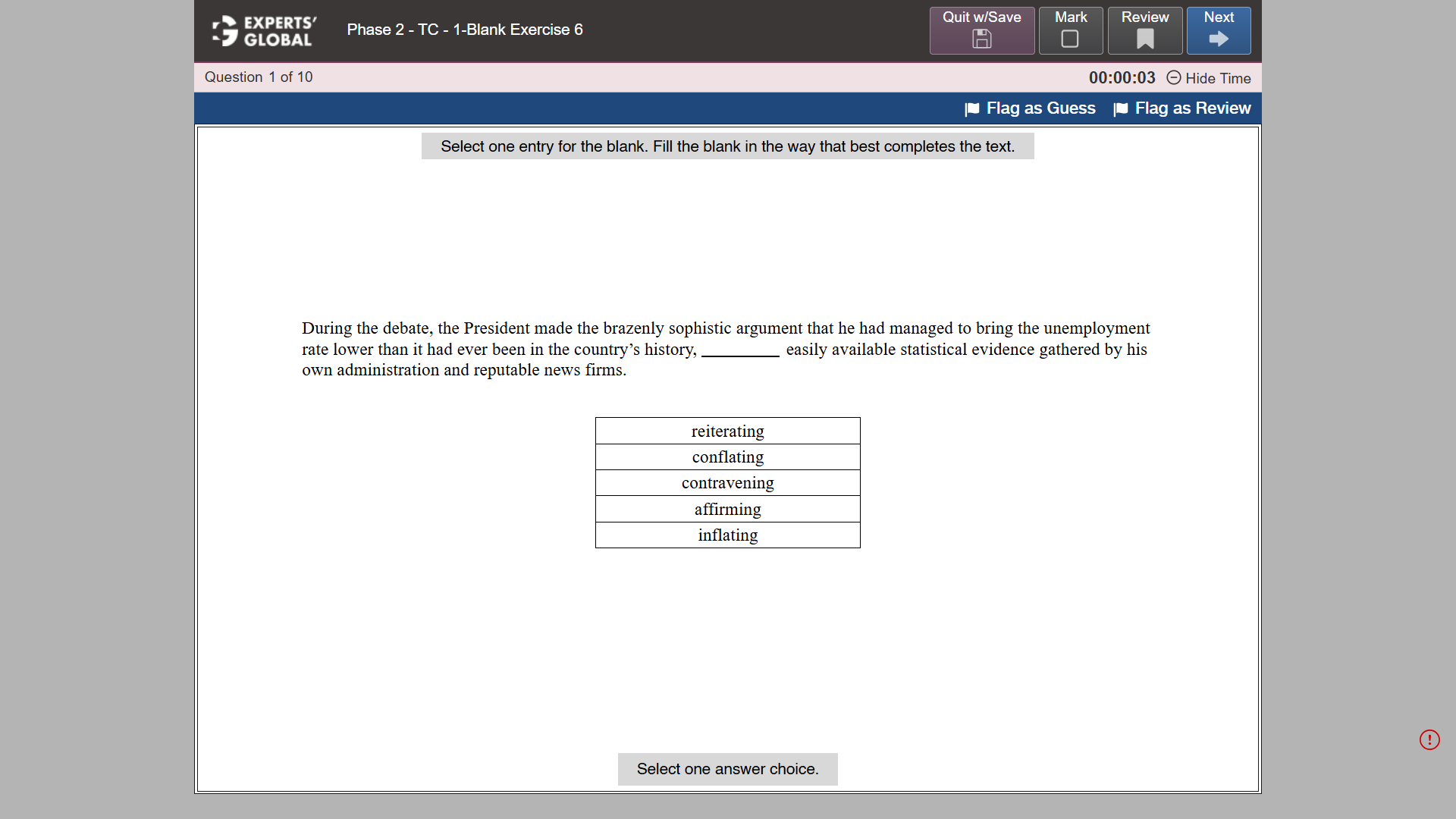 GRE-Style Text Completion 1-Blank Practice question 1