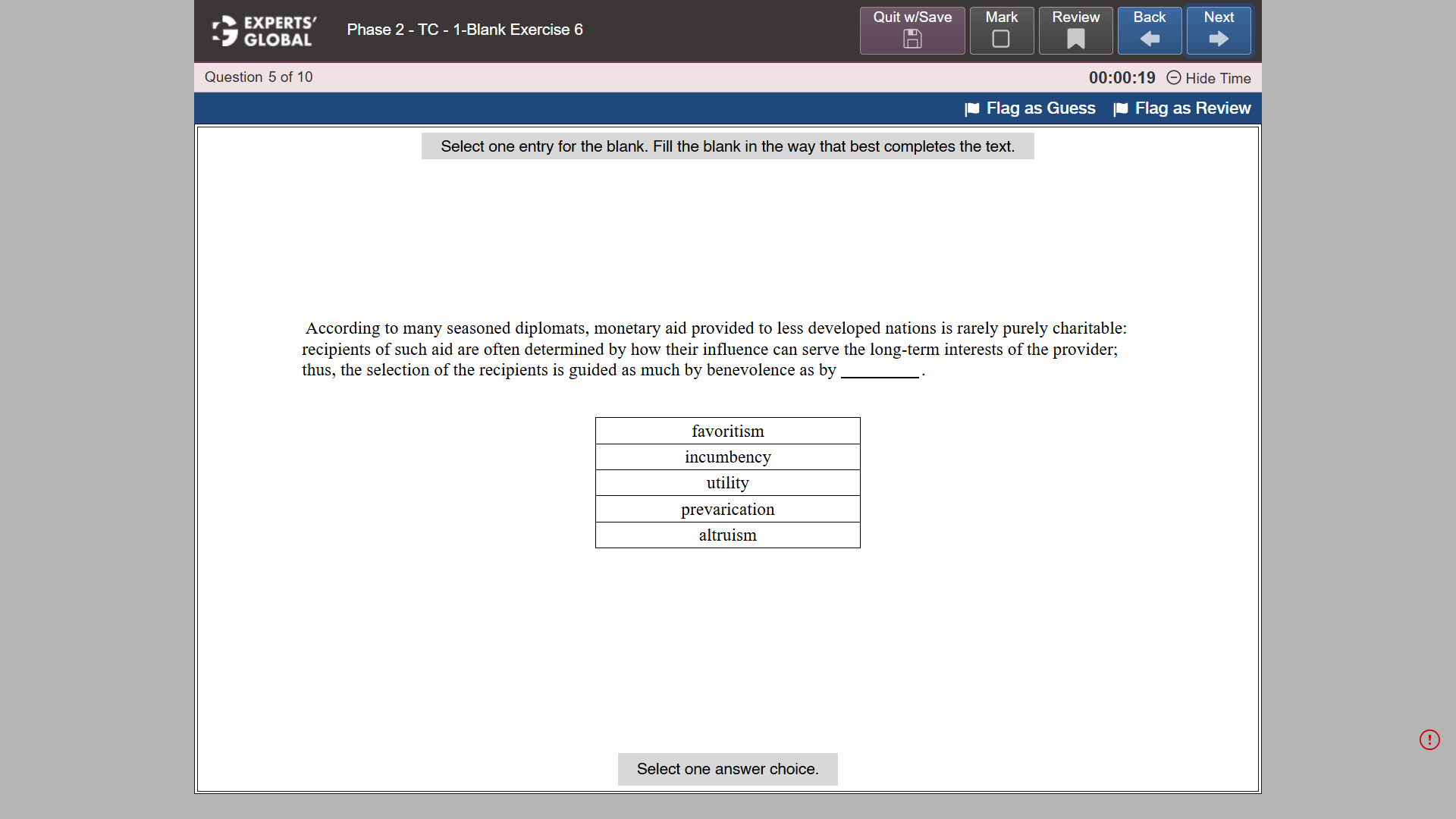 GRE-Style Text Completion 1-Blank Practice question 5