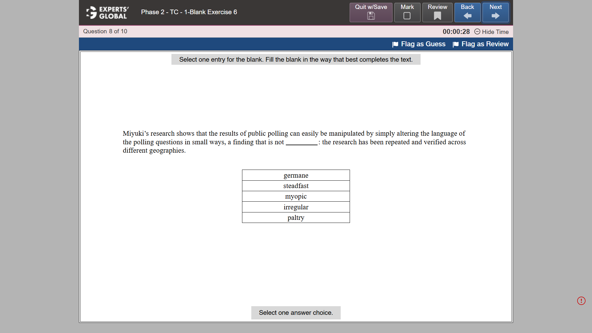 GRE-Style Text Completion 1-Blank Practice question 8