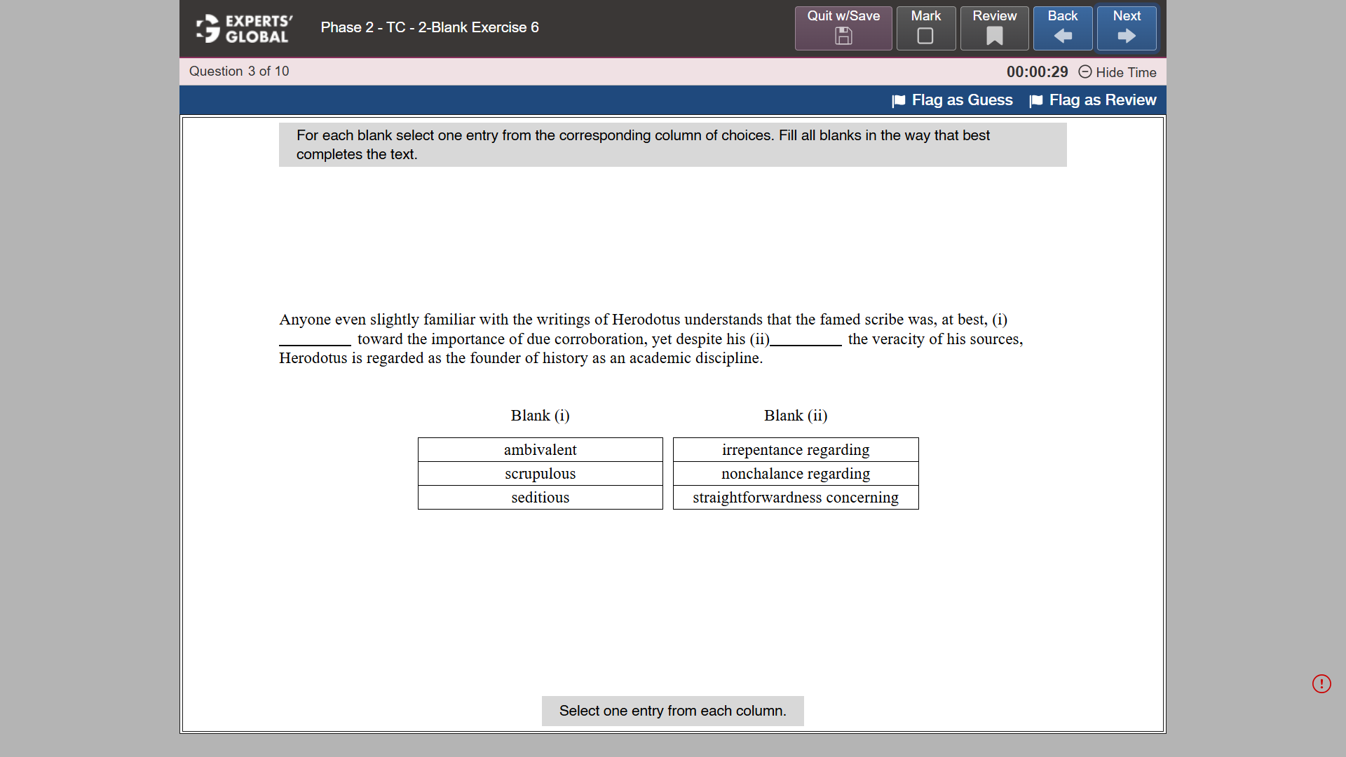 GRE-Style Text Completion 2-Blank Practice question 1