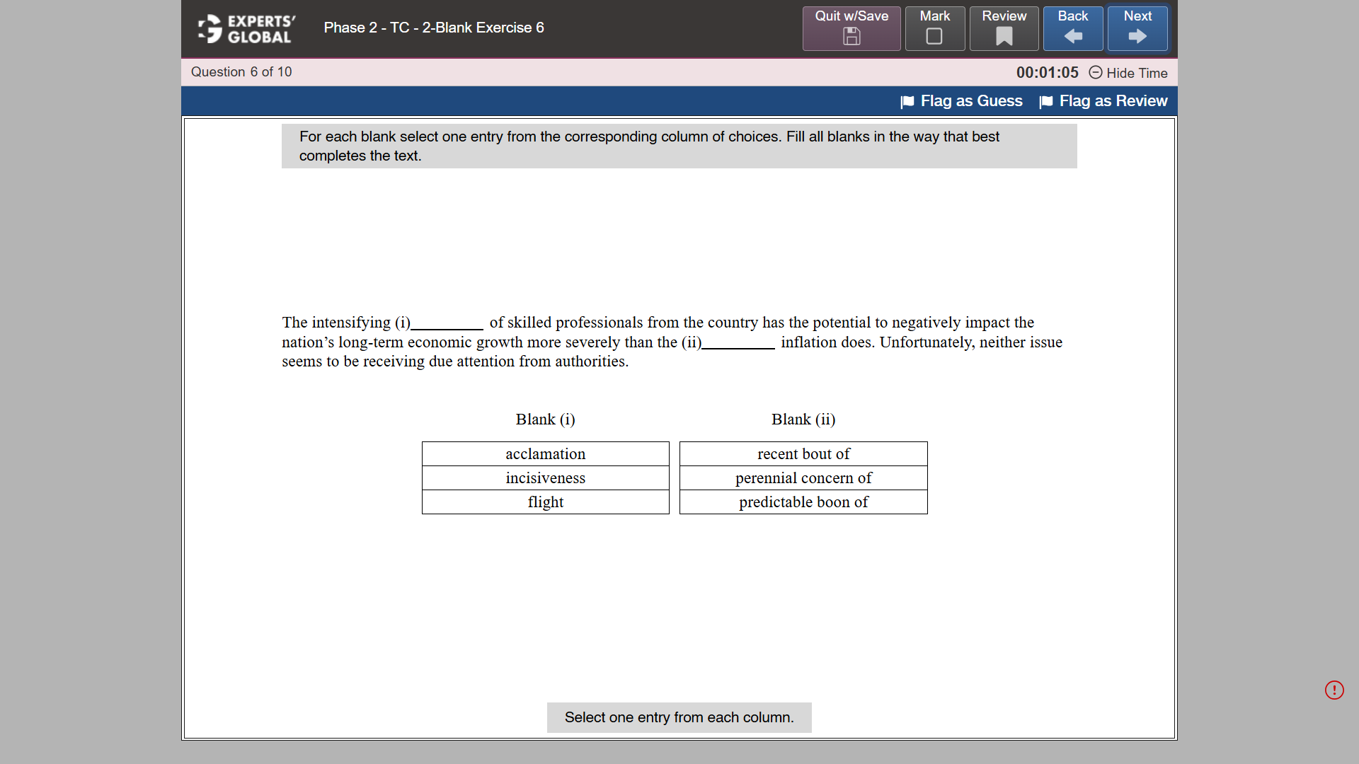 GRE-Style Text Completion 2-Blank Practice question 1