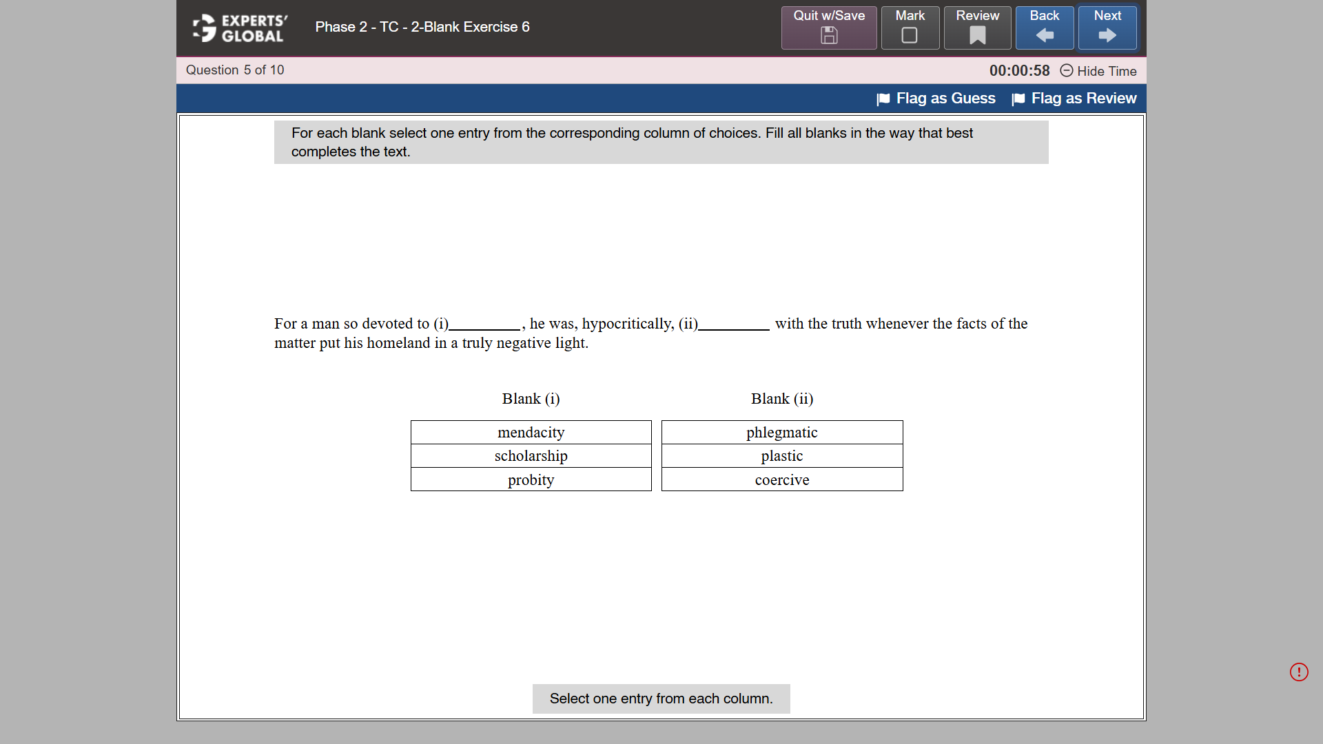 GRE-Style Text Completion 2-Blank Practice question 3