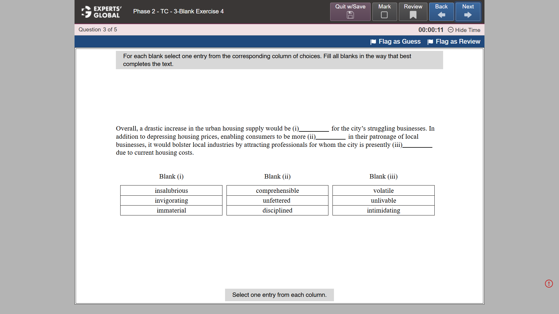 GRE-Style Text Completion 3-Blank Practice question 1