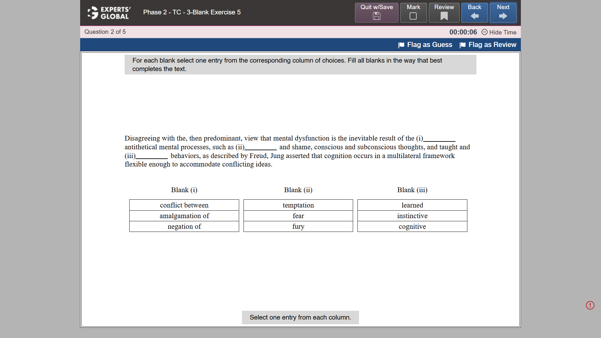 GRE-Style Text Completion 3-Blank Practice question 2