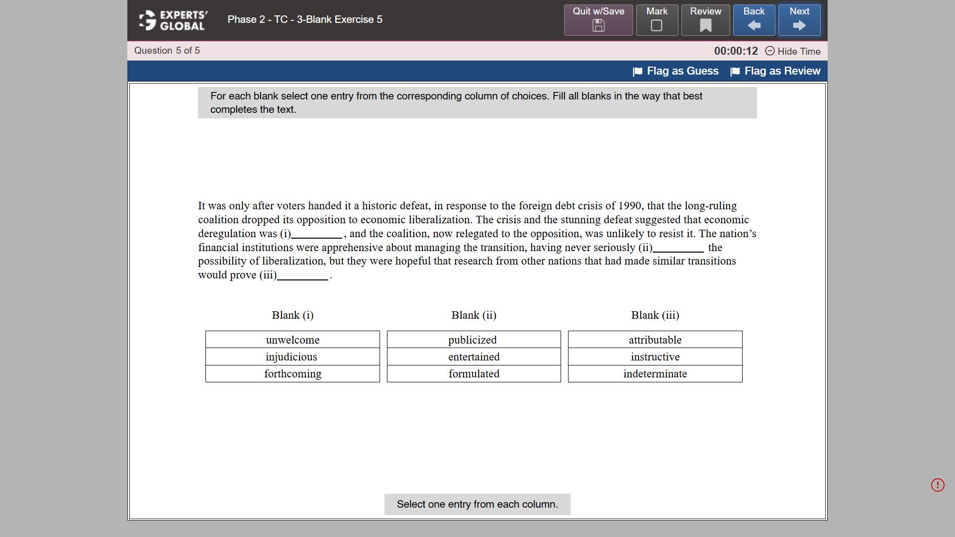 GRE-Style Text Completion 3-Blank Practice question 5