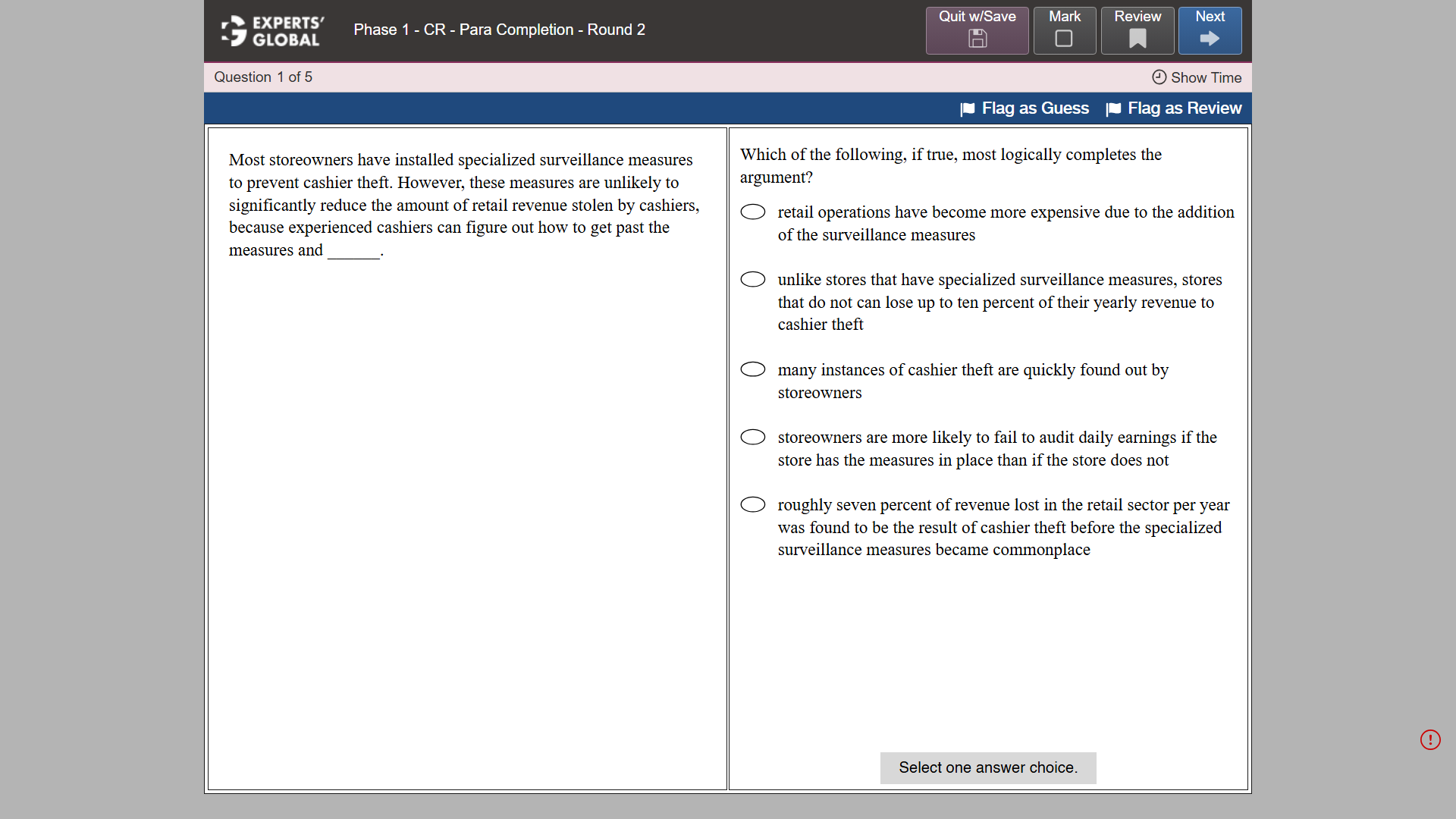 GRE-style Critical Reasoning practice question 2