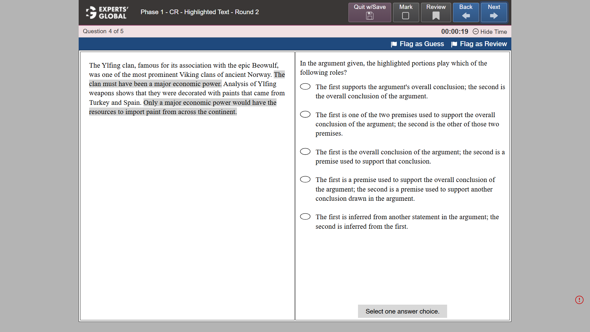 GRE-style Critical Reasoning practice question 3