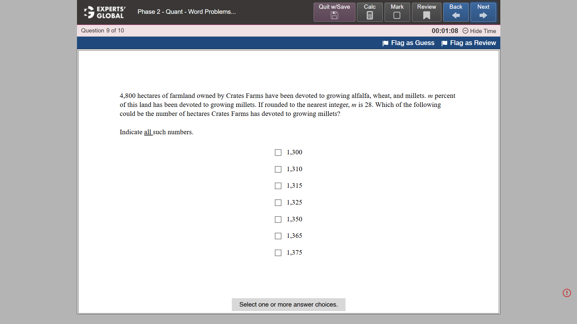 GRE-style MCQ – Select 1 or More practice question 10