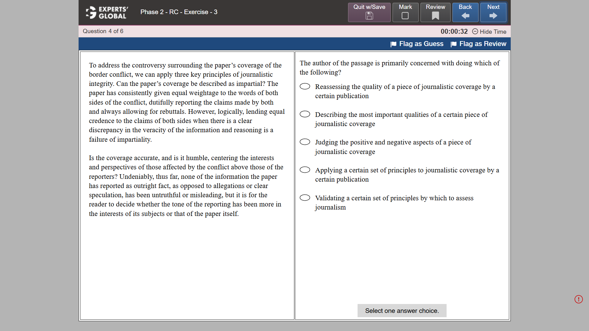 GRE-style Reading Comprehension practice question 1