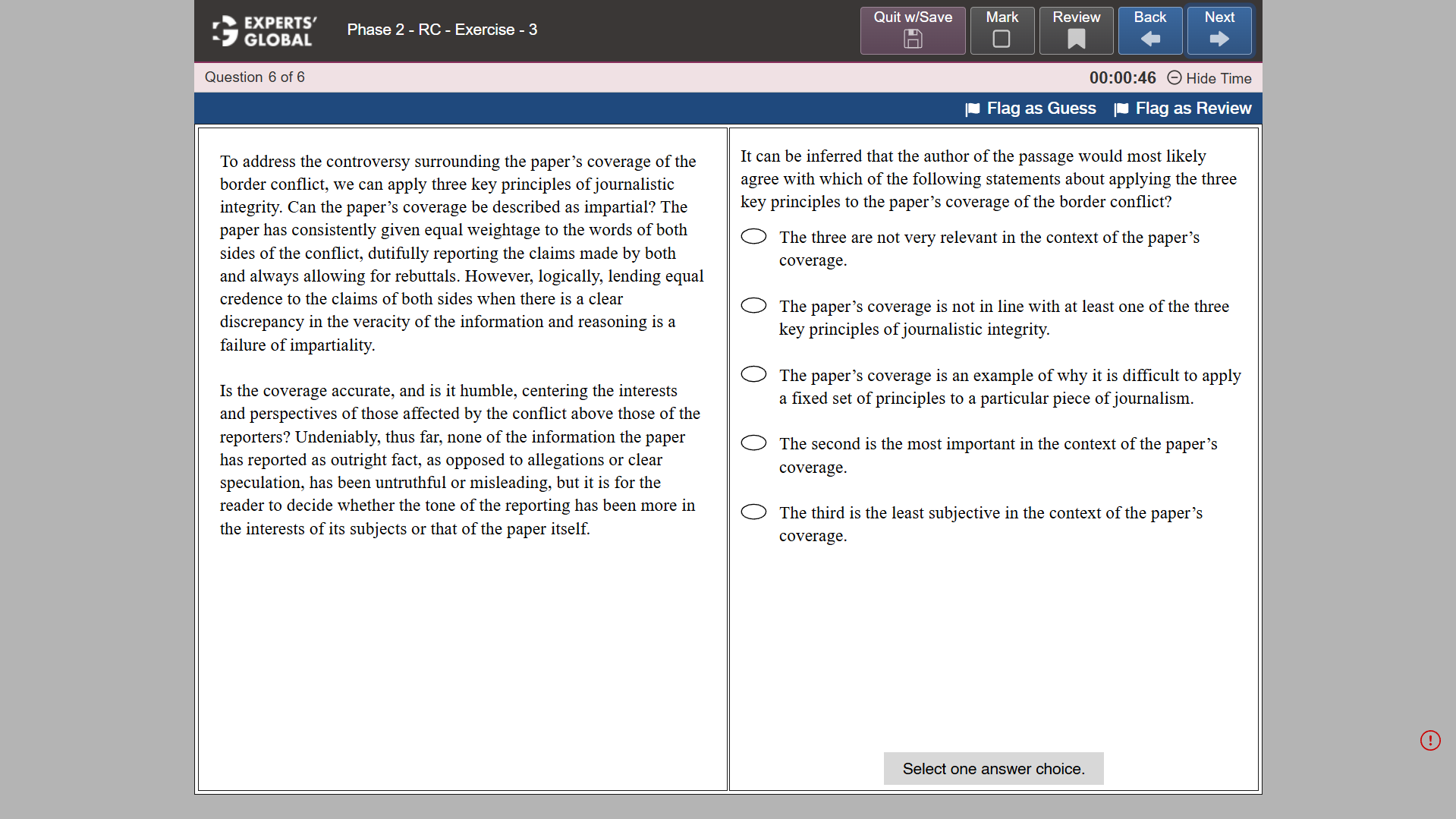 GRE-style Reading Comprehension practice question 3
