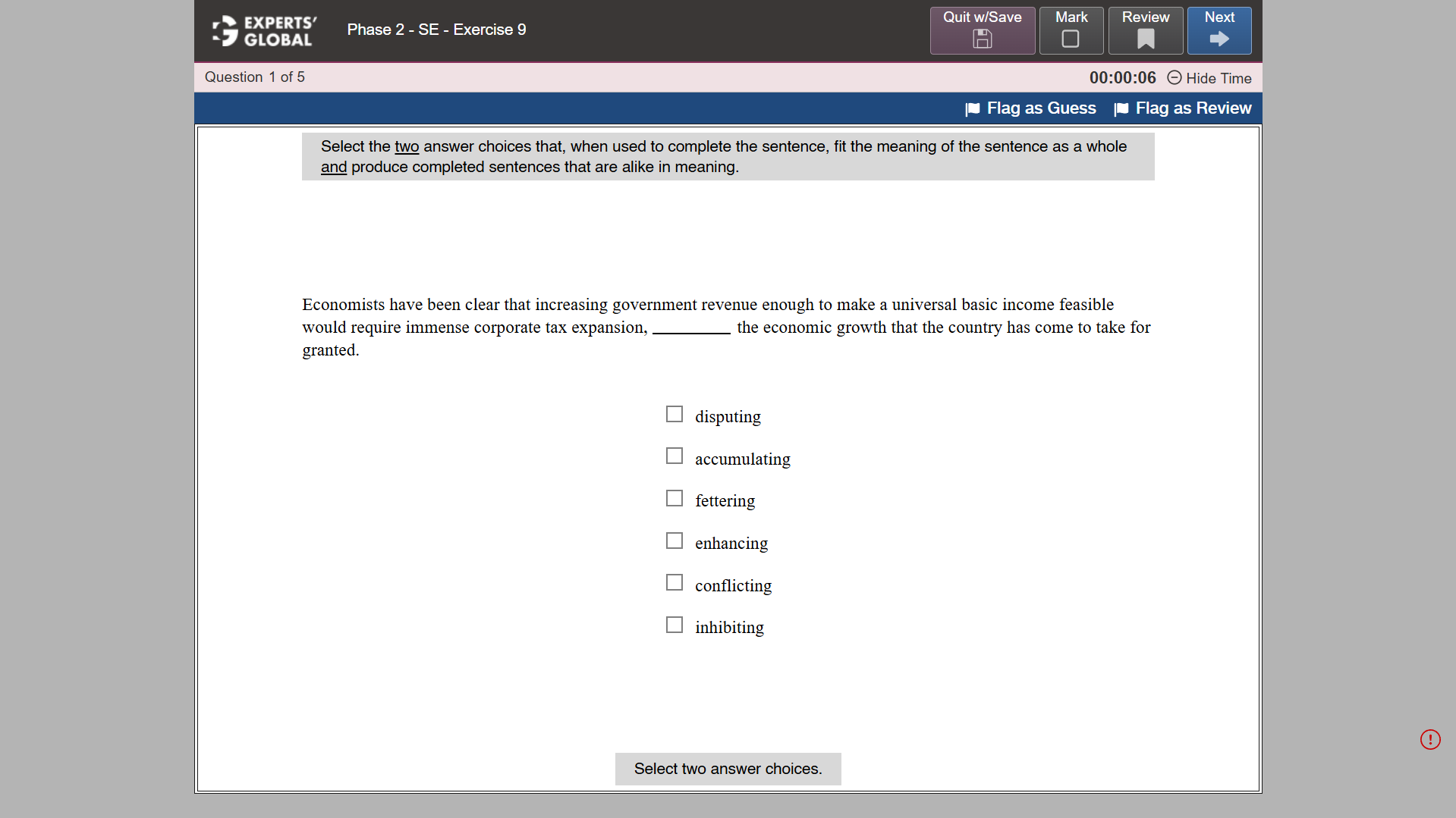 GRE-style Sentence Equivalence practice question 1
