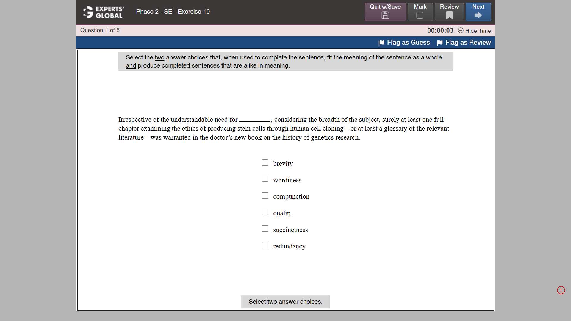 GRE-style Sentence Equivalence practice question 6