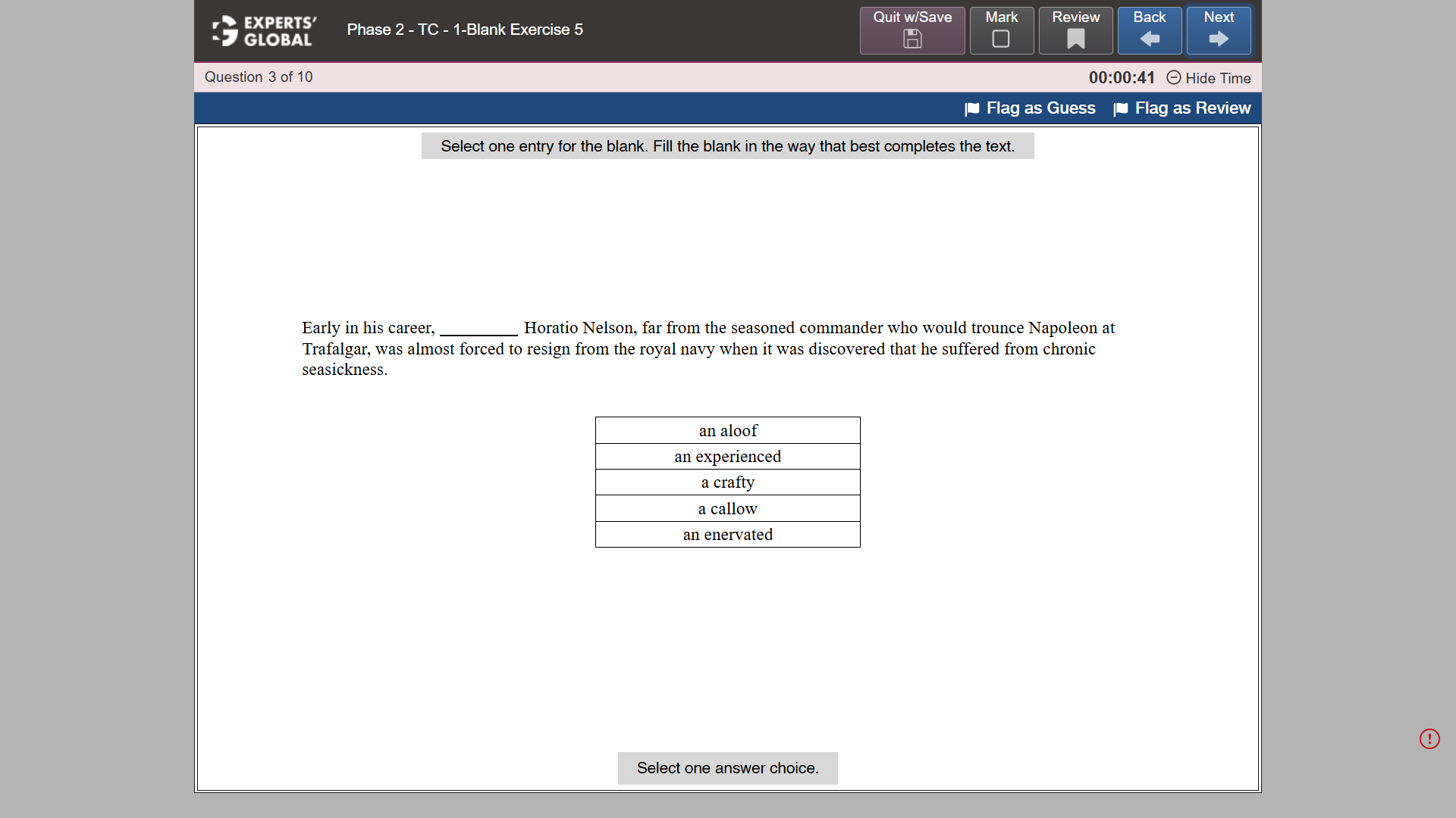 GRE-style Text Completion 1-Blank practice question 3