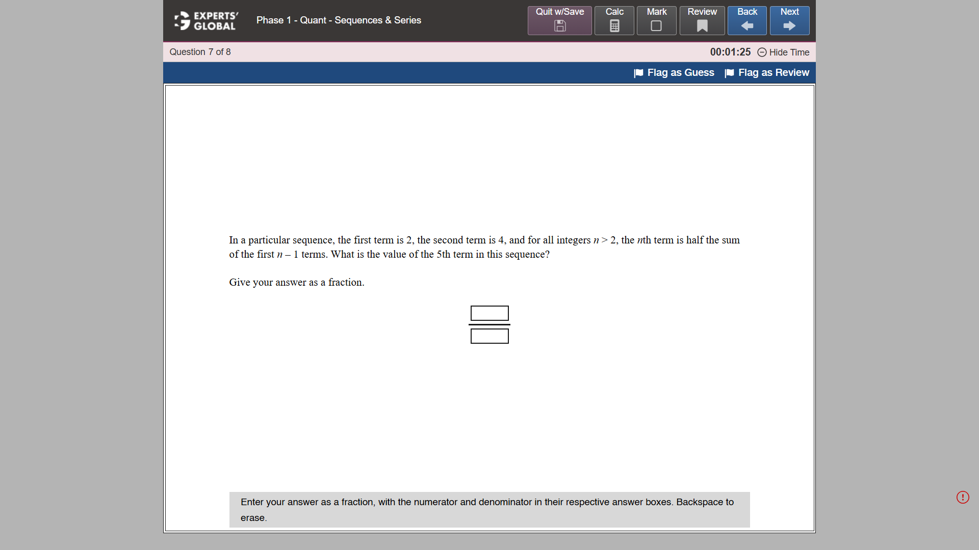 How GRE Numeric Entry fraction questions appear