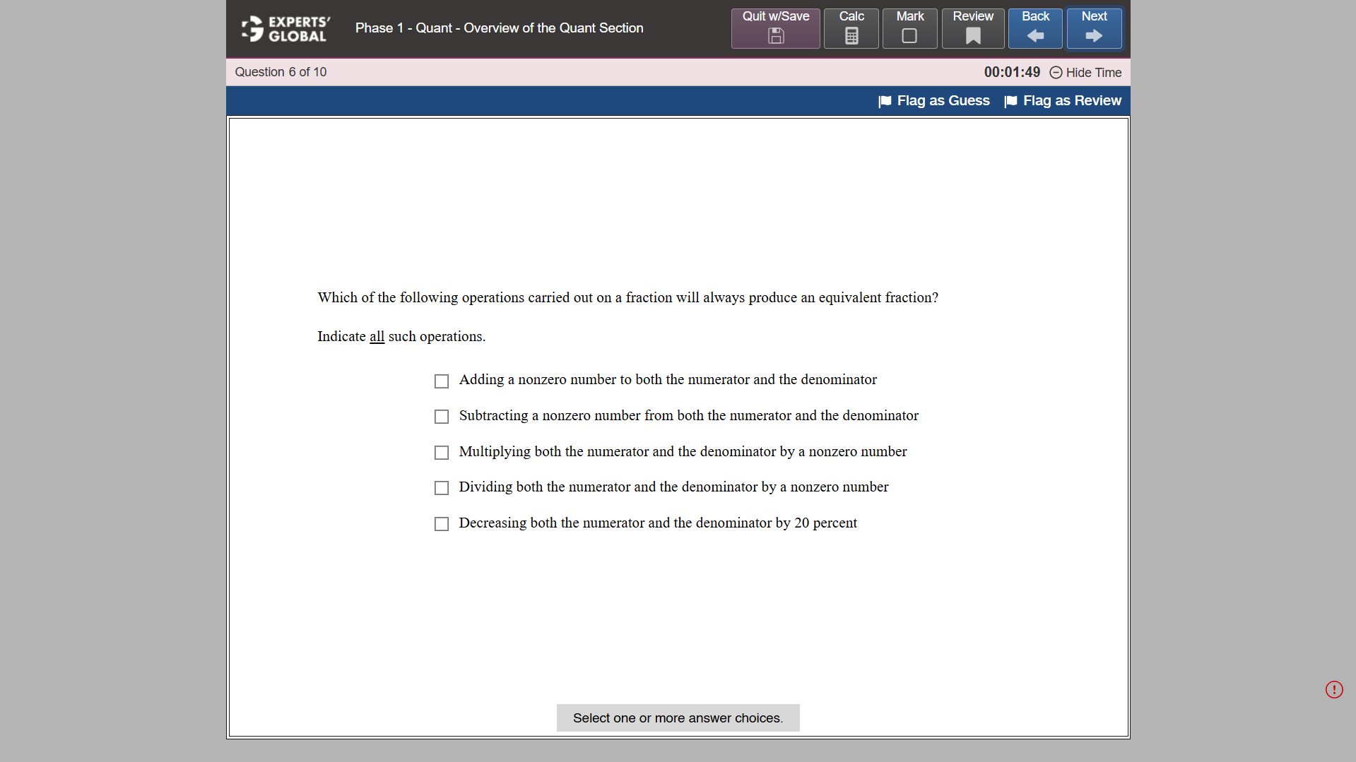 How a GRE MCQ – Select 1 or More question appears